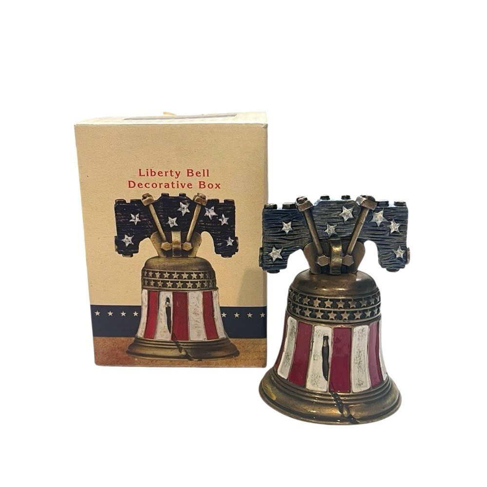 Cracker Barrel Liberty Bell Decorative‎ Hinged Trinket Box Patriotic Stars